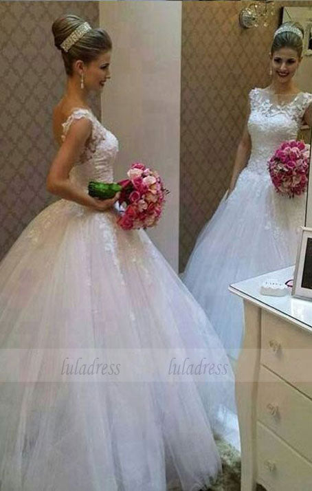 Fashion Ball Gown Wedding Dresses, Scoop Appliques bride dresses, princess dresses