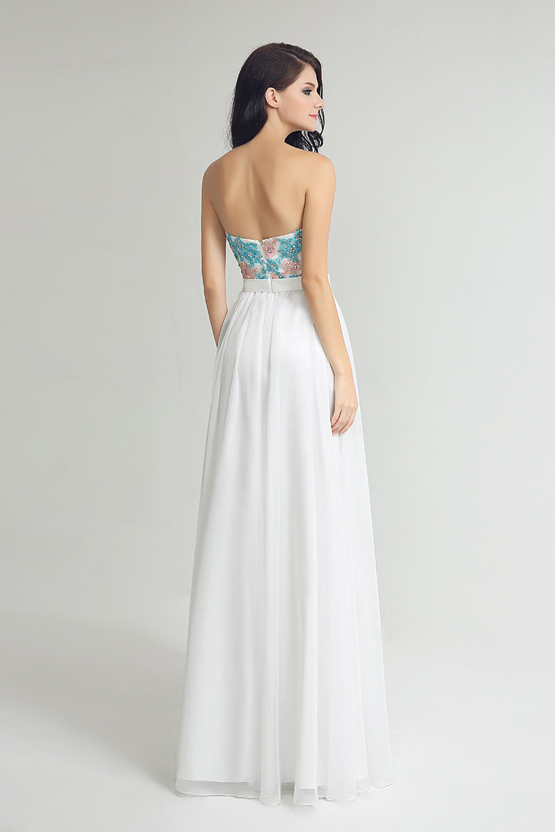 White Sweetheart Long Chiffon Prom Evening Dress