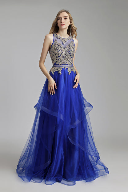 Chic Lace Appliques A-line Long Prom Dress