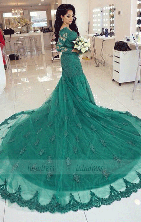 Elegant Long Sleeves V-neck Mermaid Prom Dresses