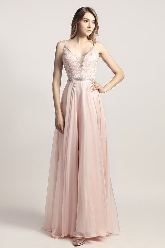 Spaghetti straps A-line Long Chiffon Prom Dress Charming Ball Gown