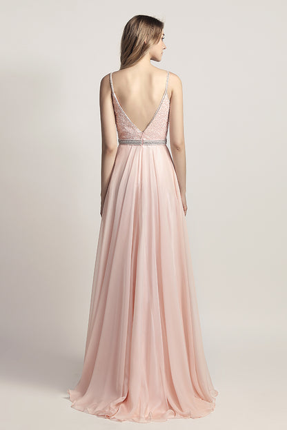 Spaghetti straps A-line Long Chiffon Prom Dress Charming Ball Gown