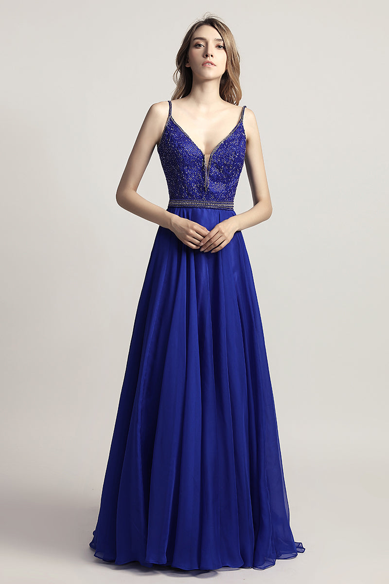 Spaghetti straps A-line Long Chiffon Prom Dress Charming Ball Gown