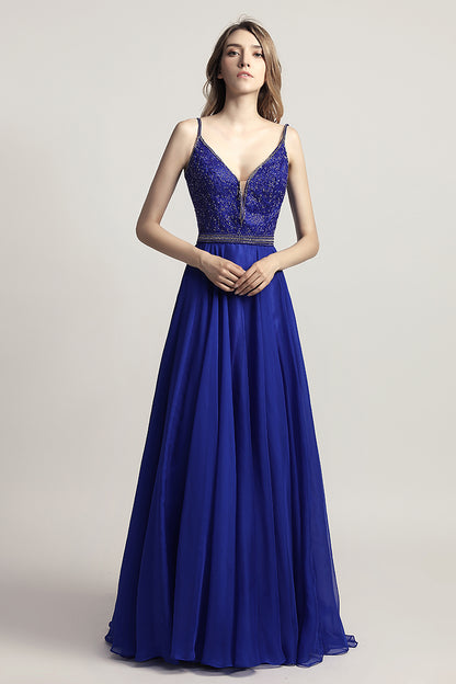 Spaghetti straps A-line Long Chiffon Prom Dress Charming Ball Gown