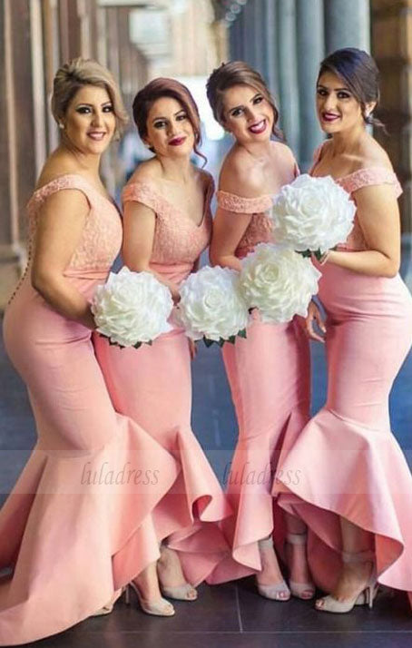 Pink bridesmaid dresses for fall wedding, Long bridesmaid dresses with lace, Elegant long prom party dresses,BD98274