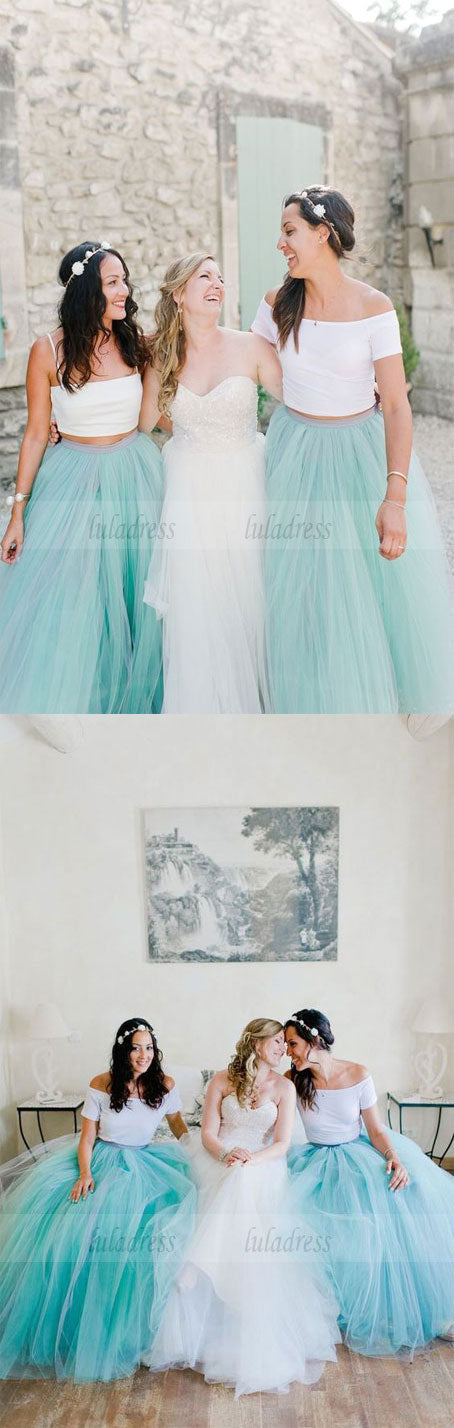 Two Piece Bridesmaid Dresses Turquoise Tulle Bridesmaid Dresses Eleg luladress