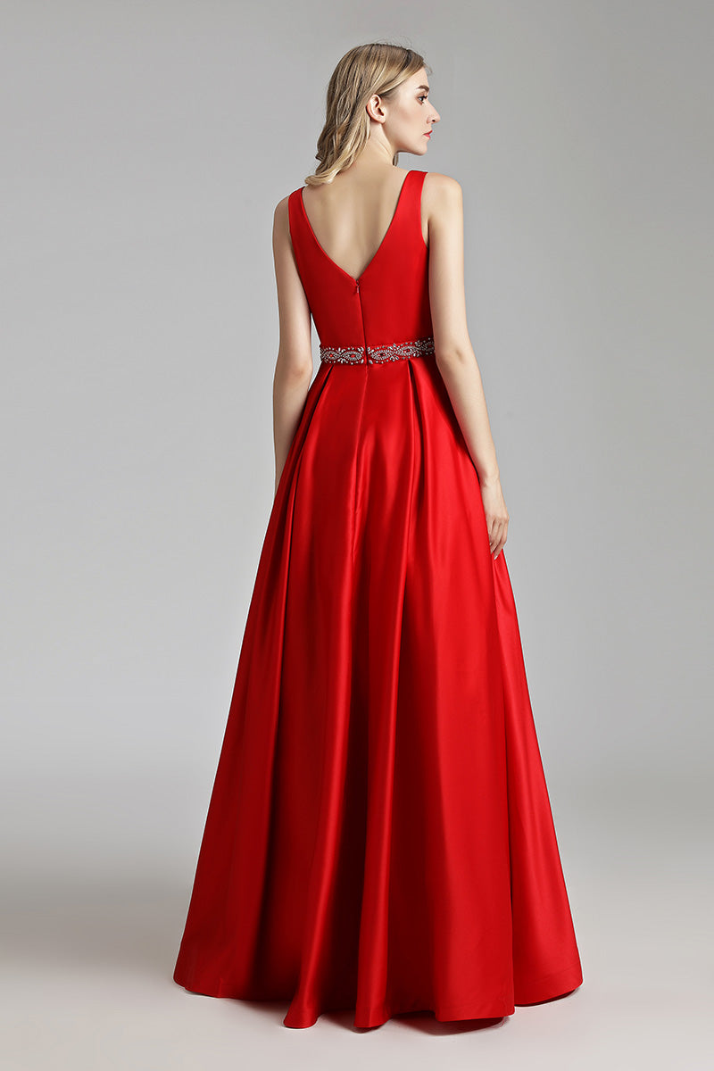 Simple Red A-line Long Prom Dress