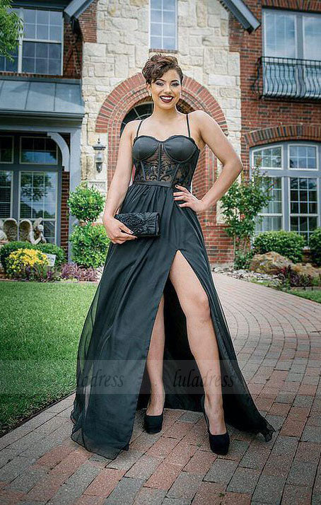 A-line Black Prom Dress,Backless Party Dress,Sexy Formal Gown