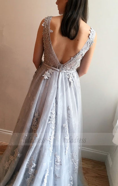 Gray Wedding Dress with Low Back