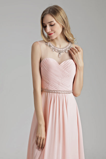 Light Pink Chiffon Simple Long Prom Dress