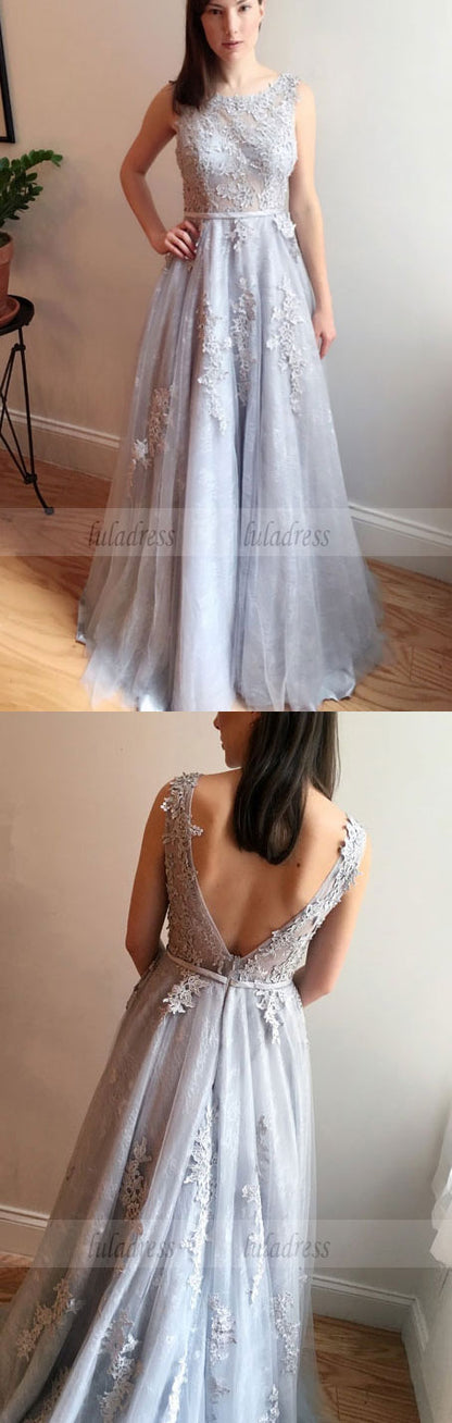 Gray Wedding Dress with Low Back