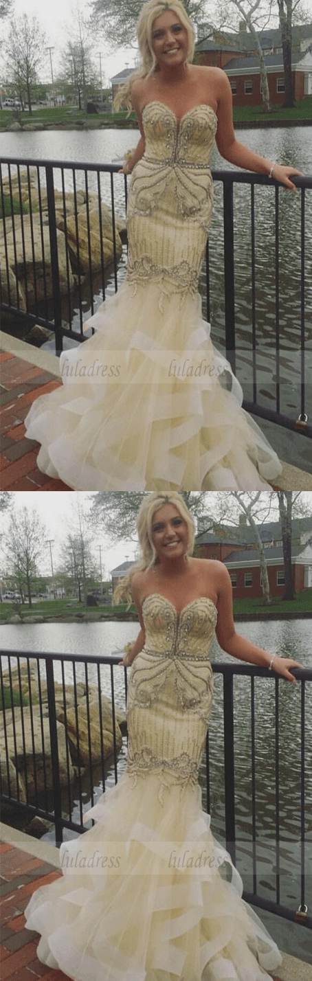 Prom Dresses Sweetheart Beading Tiered Mermaid