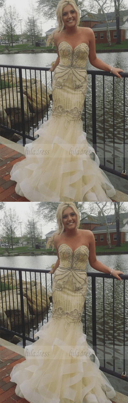 Prom Dresses Sweetheart Beading Tiered Mermaid