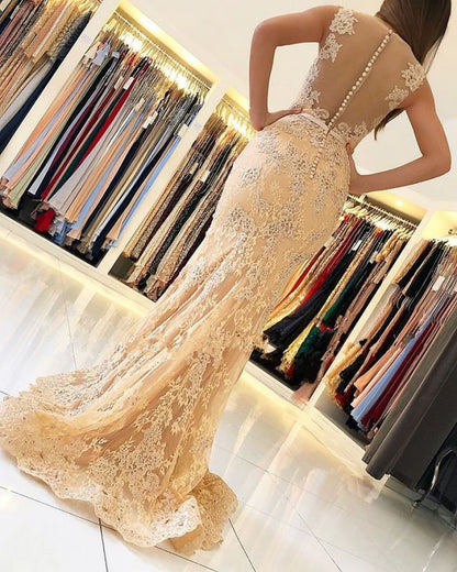 Elegant Mermaid Sleeveless Lace Prom Dresses Online