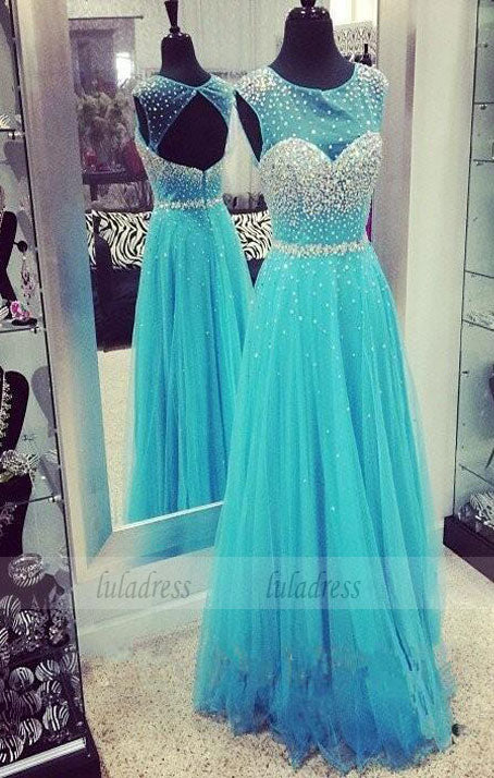 Sequins Evening Gown,Open Backs Evening Dress,Tulle Prom Dresses