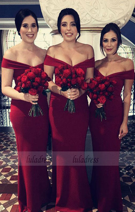 Simple V-neck Off The Shoulder Mermaid Floor Length Bridesmaid Dresses