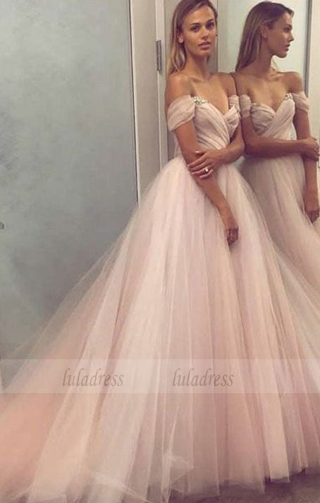 off the shoulder pink long Prom Dresses ball gown