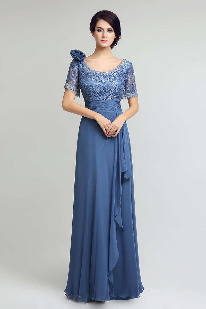 Modest Navy Short  Lace Sleeves Dress Mother of Bride Dress