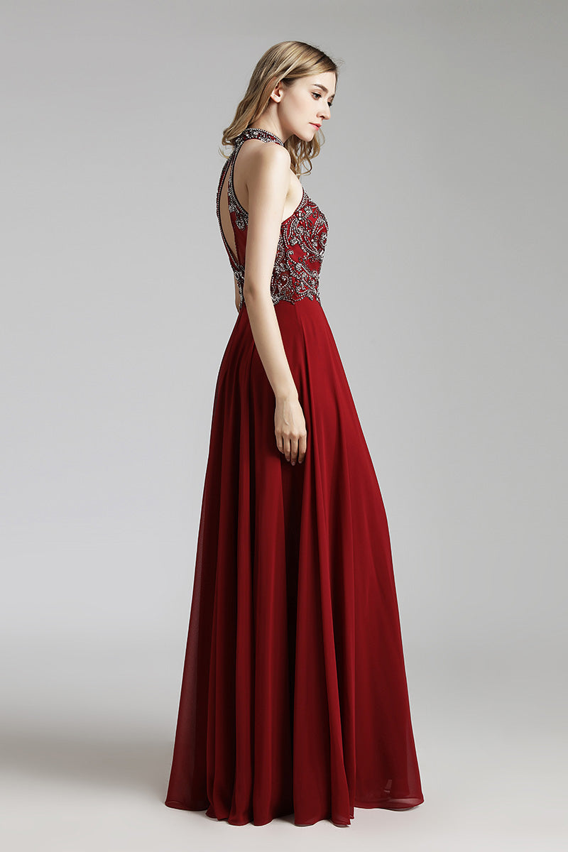 Flowy Chiffon Sleeveless Long Evening Prom Dress