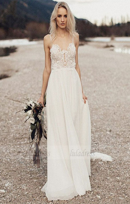 Open Back Wedding Dresses,Boho Bridal Dress,Beach Wedding Dress,Long Wedding Dress,BD99796