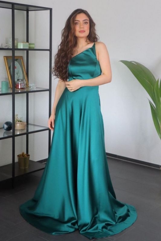 Long Asymmetrical One-Strap Satin Prom Dress Online