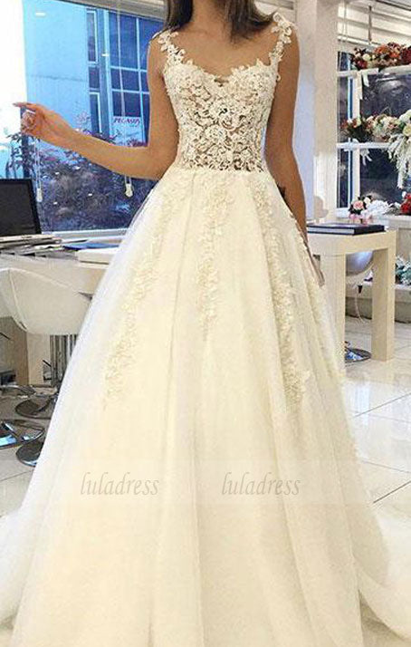 lace tulle long prom dress, wedding dress