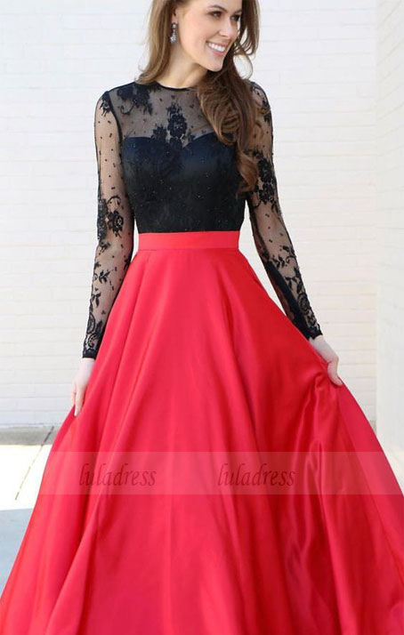 Long Sleeves Black and Red Long Prom Dress Party Dress,BD98225