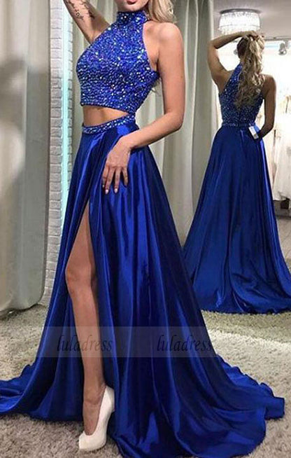 Two-Piece Beaded Prom Dress,Long Evening Dress,BD99005