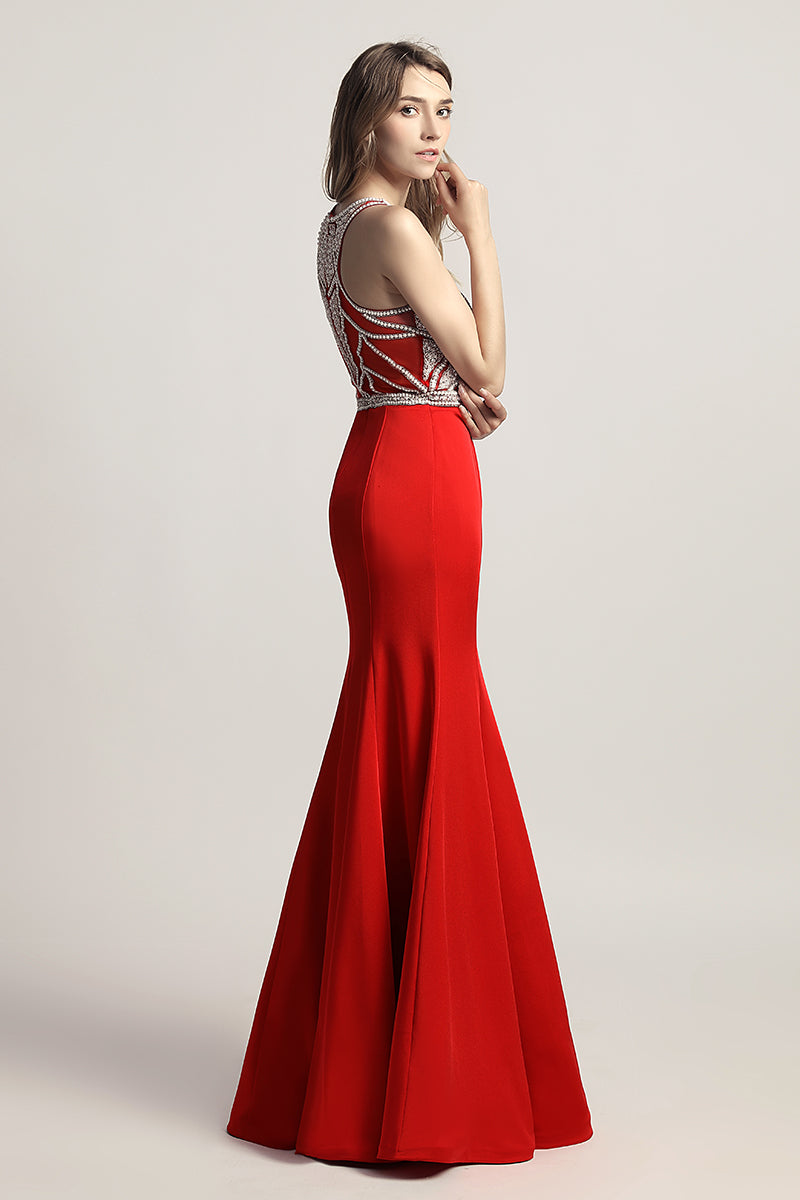 Red Mermaid Long Evening Dress Formal Prom Dress