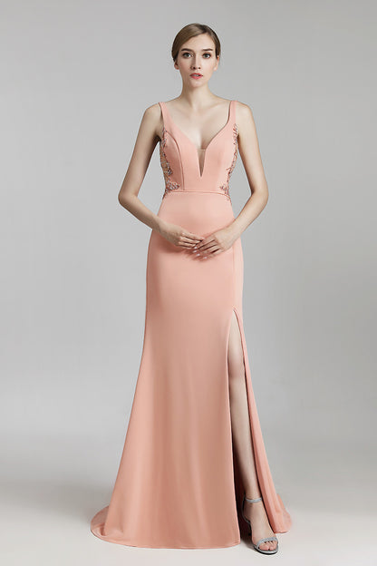 Simple Mermaid backless Long Evening Dress With Side Slit