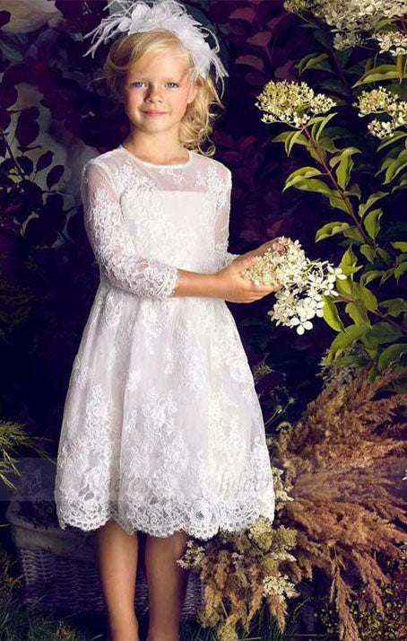 Lace Appliques Long Sleeve Flower Girl Dresses for Weddings