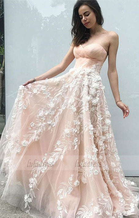 A-Line Sweetheart Sweep Train Prom Dress with Appliques