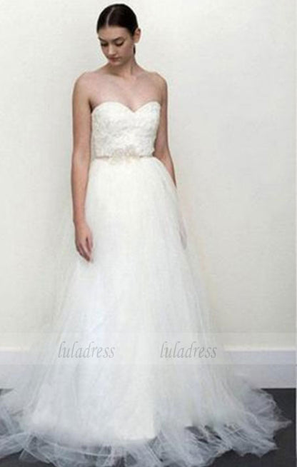 Lace Wedding Dresses, Sleeveless Lace White Wedding Dress