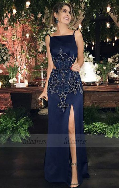 unique backless evening dresses with beading, modest party dresses with high slit