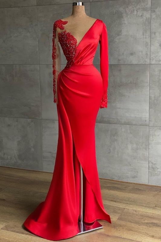 Mermaid Long Sleeves Ruffles Prom Dresses with Slit Online