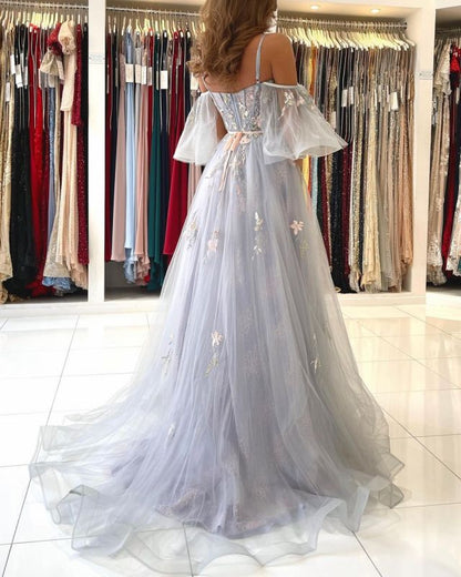 Vintage Long Tulle Evening Prom Dress Online With Appliques