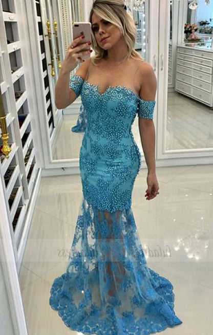 off the shoulder long prom dresses, modest mermaid evening gowns with beading