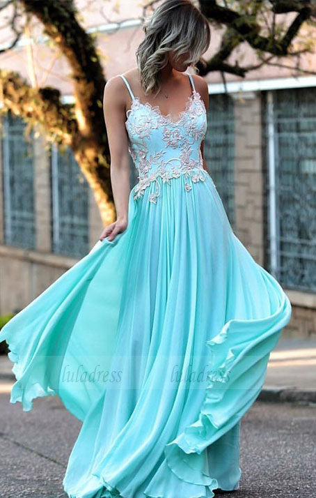 Sexy Prom Dresses,Spaghetti Straps Prom Dress,Appliques Prom Dress,Long Prom Dress,Chiffon Prom Dresses,BD98968