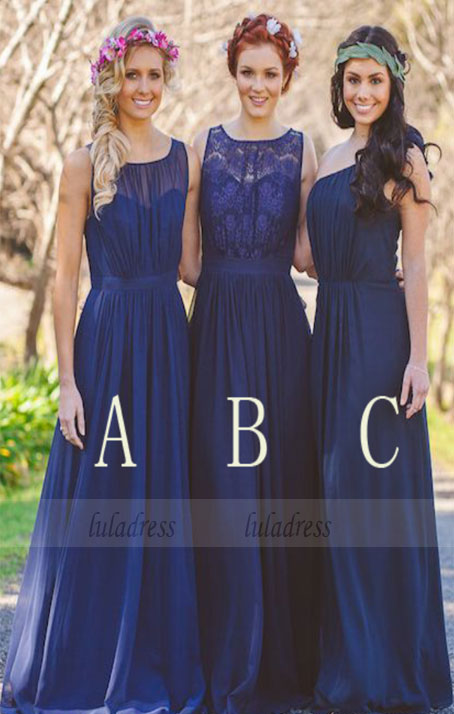 Floor Length Ruched Chiffon Mismatched Bridesmaid Dress