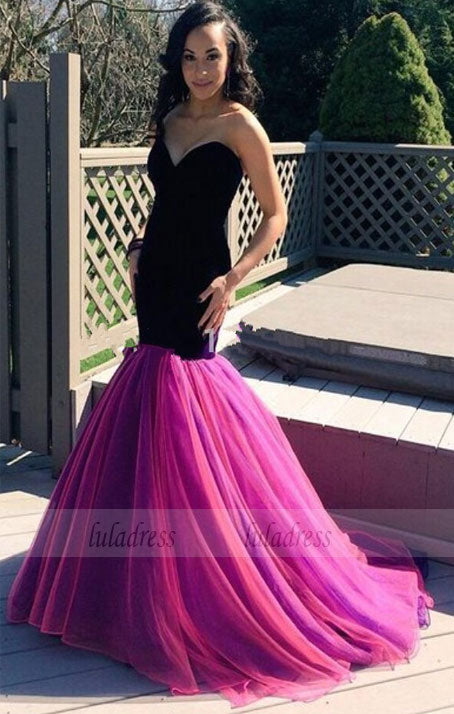 Prom Dresses,Sweetheart Long Sexy Sleeveless Mermaid Tulle Evening Dresses