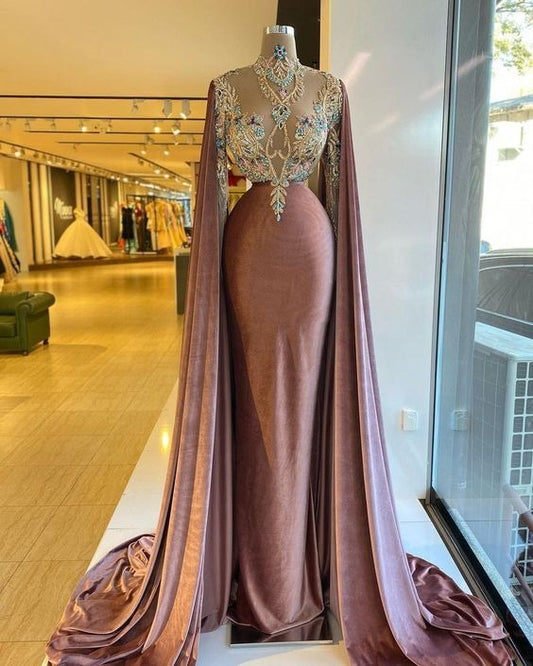 Long Sleeve Prom Dresses, Mermaid Evening Dresses, Beaded Prom Dresses, Custom Make Prom Dresses