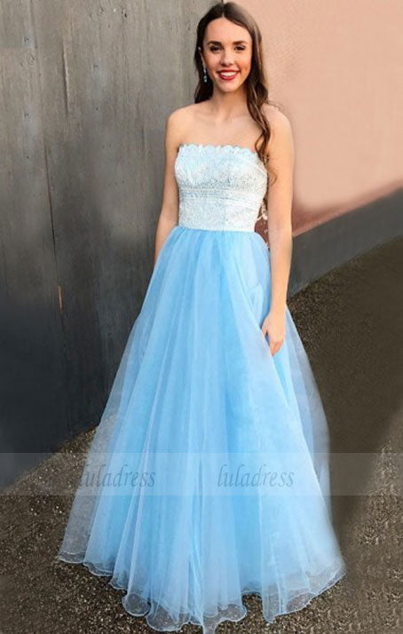 prom dress, princess strapless long prom dress