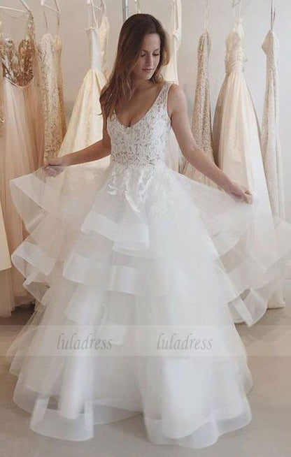 Charming Wedding Dress, Open Back Appliques Tulle Wedding Dress, Sexy Bridal Dresses