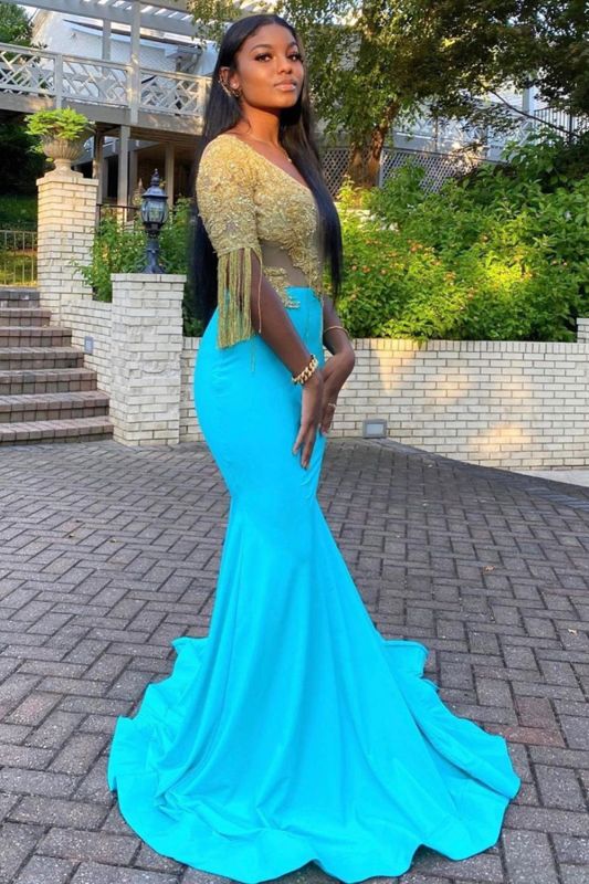 Gorgeous Turquoise Mermaid Prom Dresses With Golden Tassel