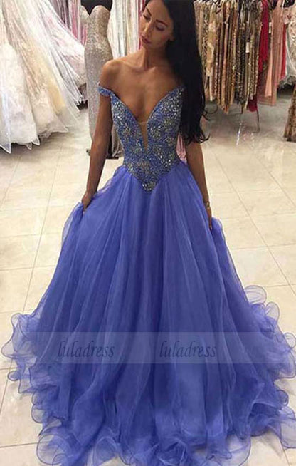 Long Evening Dresses, A line Tulle Prom Dresses