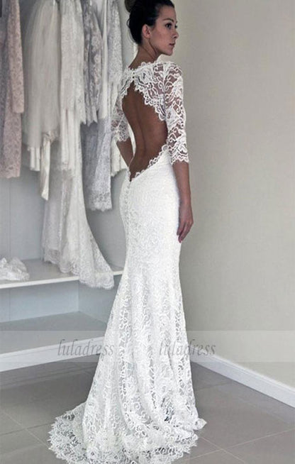 Open Back Wedding Gown,Long Sleeve Wedding Dresses,Mermaid Wedding Dress,BD99286