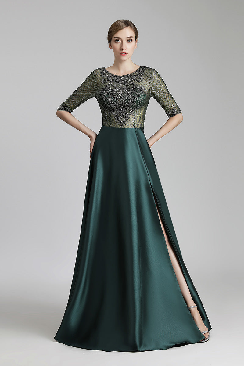 Mid-sleeves Long Prom Dress Charming Formal Evening Dress