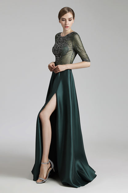 Mid-sleeves Long Prom Dress Charming Formal Evening Dress