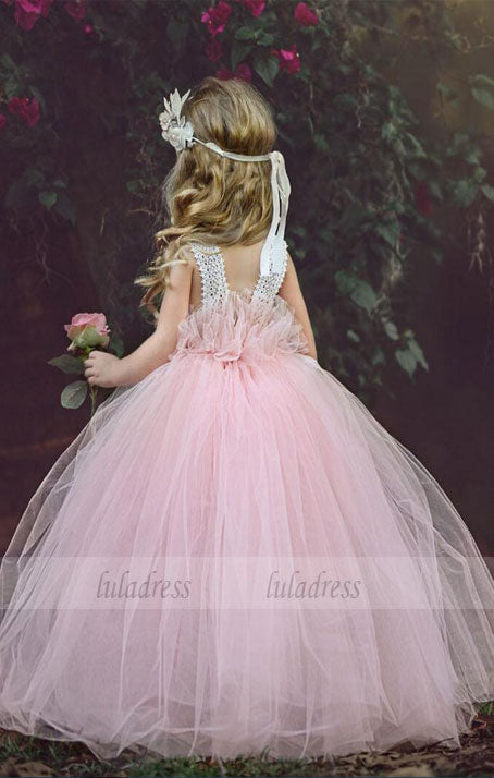 New Cute Handmade Flowers Lace Back Girls Pageant Dresses For Weddings