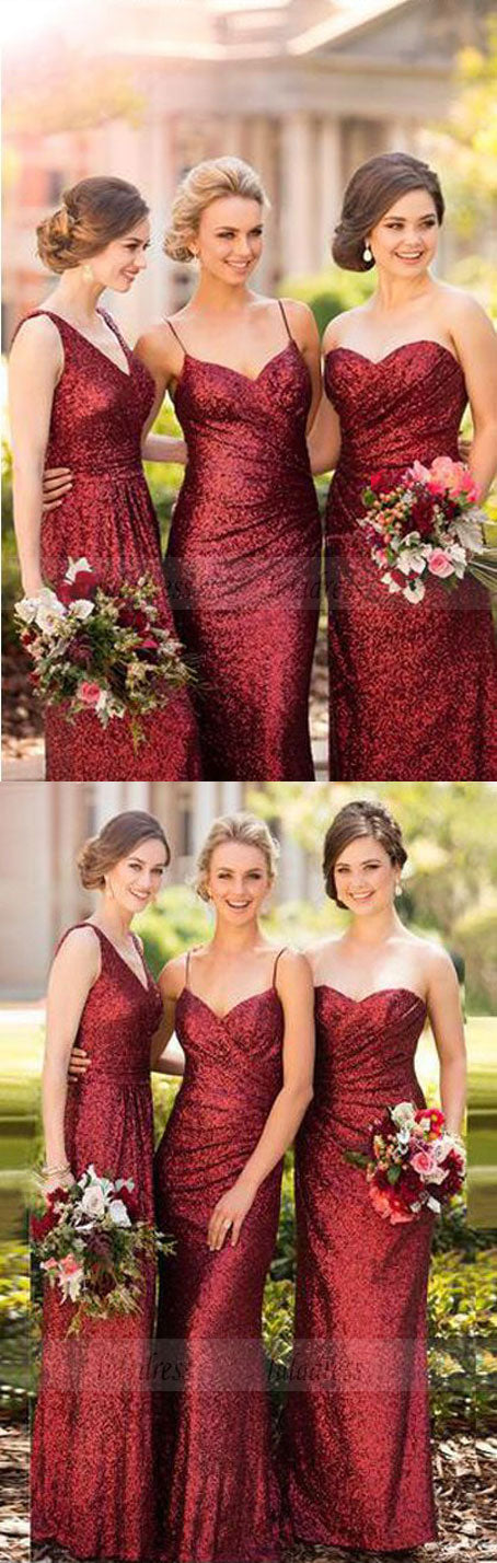 Sparkly Sheath Sleeveless Red Floor-Length Bridesmaid Dress with Sequi –  luladress